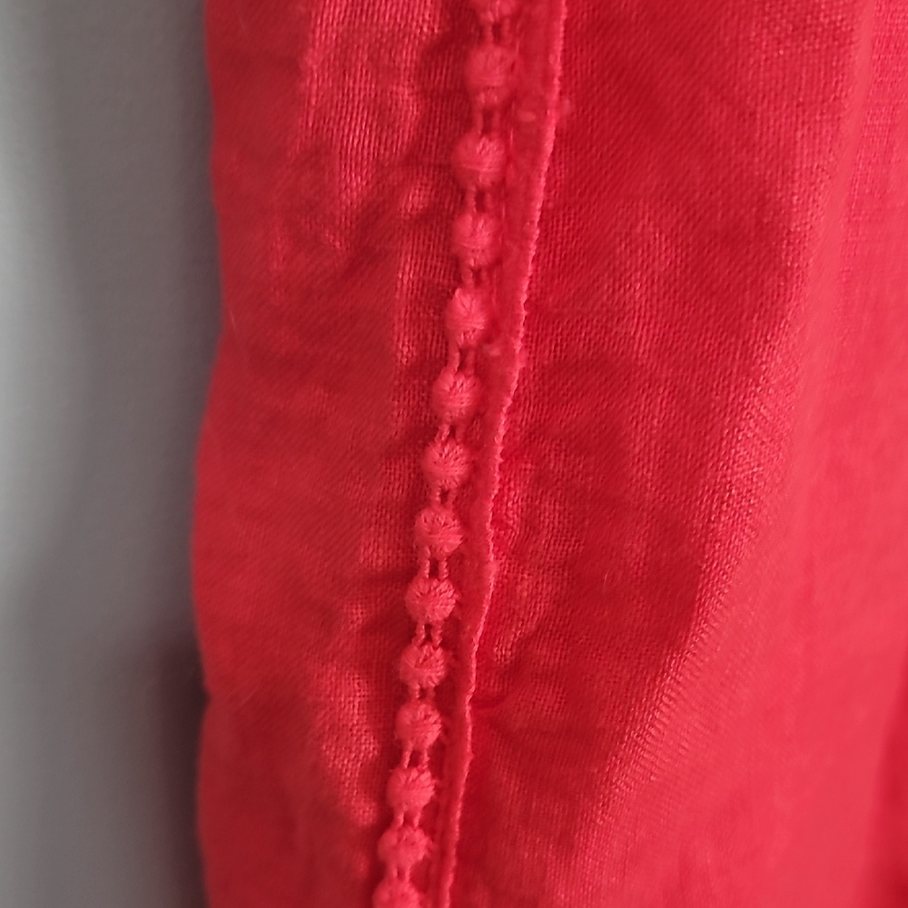 Bohemian Linen Orange Red 3/4 Sleeve Button Mandarin Collar Dress - Picture 4 of 8
